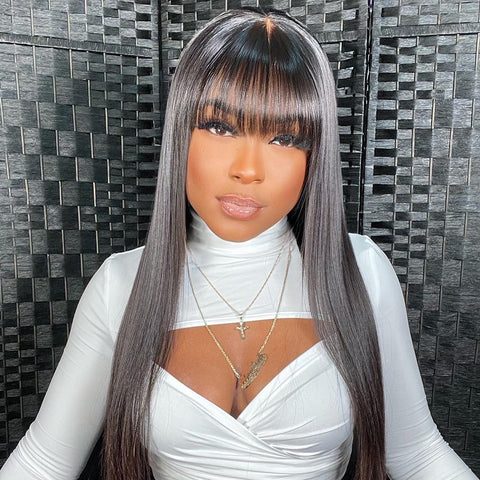 Siyun Show Bangs Lace Front Straight Human Hair Wig Sale