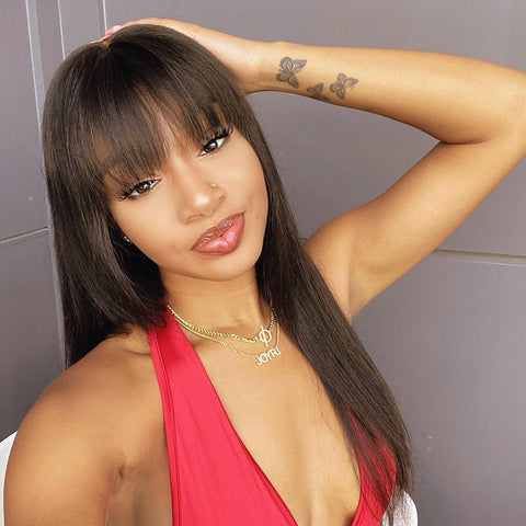 Siyun Show Bangs Lace Front Straight Human Hair Wig Sale