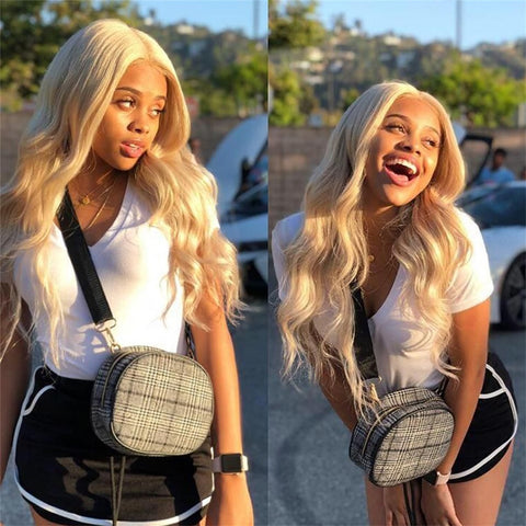 Siyun Show Hair 613 Blonde Color Body Wave 30 inches Human Hair Wig 13x4 Lace Front Wig