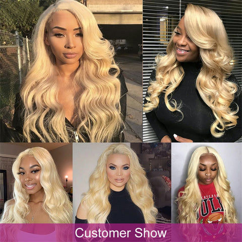 Siyun Show Hair 613 Blonde Color Body Wave 30 inches Human Hair Wig 13x4 Lace Front Wig
