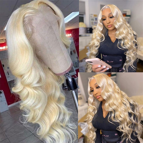 Siyun Show Hair 613 Blonde Color Body Wave 30 inches Human Hair Wig 13x4 Lace Front Wig