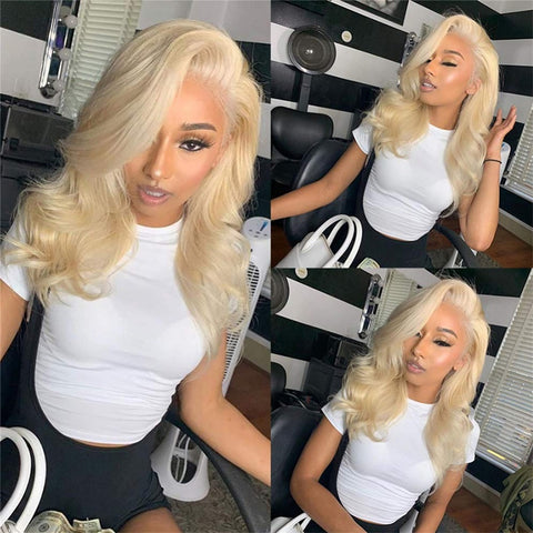 Siyun Show Hair 613 Blonde Color Body Wave 30 inches Human Hair Wig 13x4 Lace Front Wig