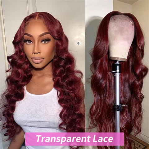 Siyun Show Hair 99j Red Color 250% Density Body Wave 13x4 Lace Front Human Hair Wig