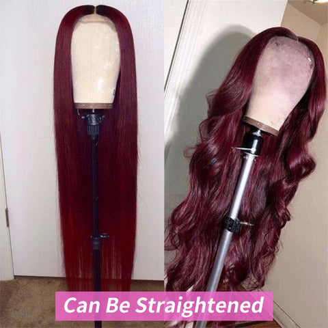 Siyun Show Hair 99j Red Color 250% Density Body Wave 13x4 Lace Front Human Hair Wig