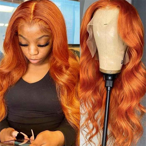 Siyun Show Hair Ginger Orange Color Body Wave Human Hair Wigs For Women