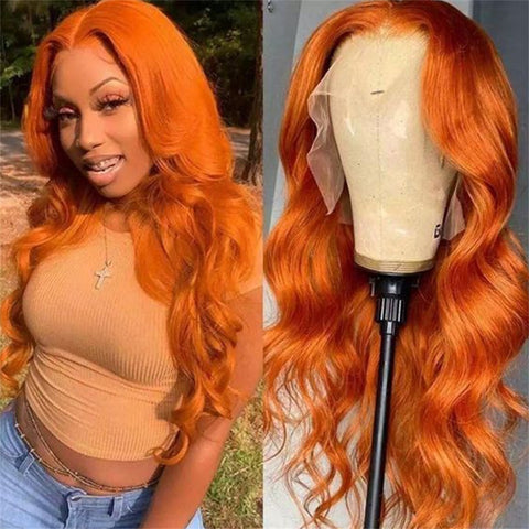 Siyun Show Hair Ginger Orange Color Body Wave Human Hair Wigs For Women