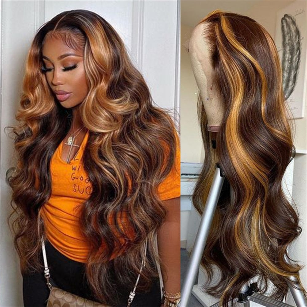 Siyun Show 250% Density Highlight Honey Blonde Color Hair Body Wave 13x4 Lace Front Wig