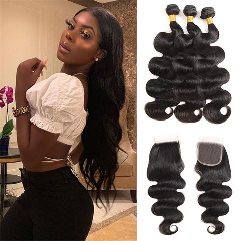 Siyun Show Body Wave Human Hair 3 Bundles With Closure Lace Bundles Brazilian Hair Weave