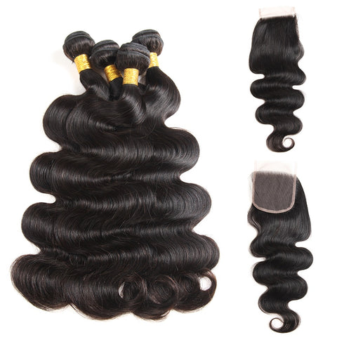 Siyun Show Body Wave Bundles With Closure 4 Bundles With Closure Natural Human Hair Weaving