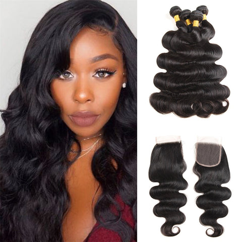 Siyun Show Body Wave Bundles With Closure 4 Bundles With Closure Natural Human Hair Weaving