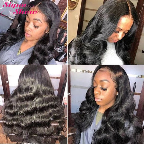 Siyun Show Raw Indian Human Hair Body Wave 4x4 Closure Wig 180% Density Pre Plucked With Baby Hair
