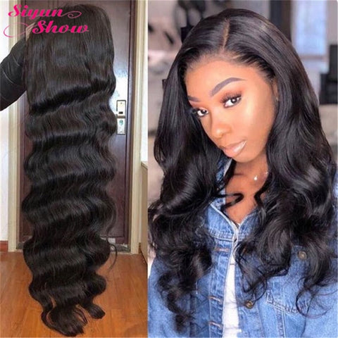 Siyun Show Raw Indian Human Hair Body Wave 4x4 Closure Wig 180% Density Pre Plucked With Baby Hair