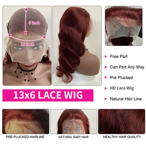 Siyun Show Reddish Brown 13x6 Lace Body Wave Human Hair Wig With Baby Hair