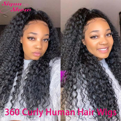 Siyun Show Curly 360 Frontal Wig Pre-plucked Human Hair Wig 180% Density Online Sale