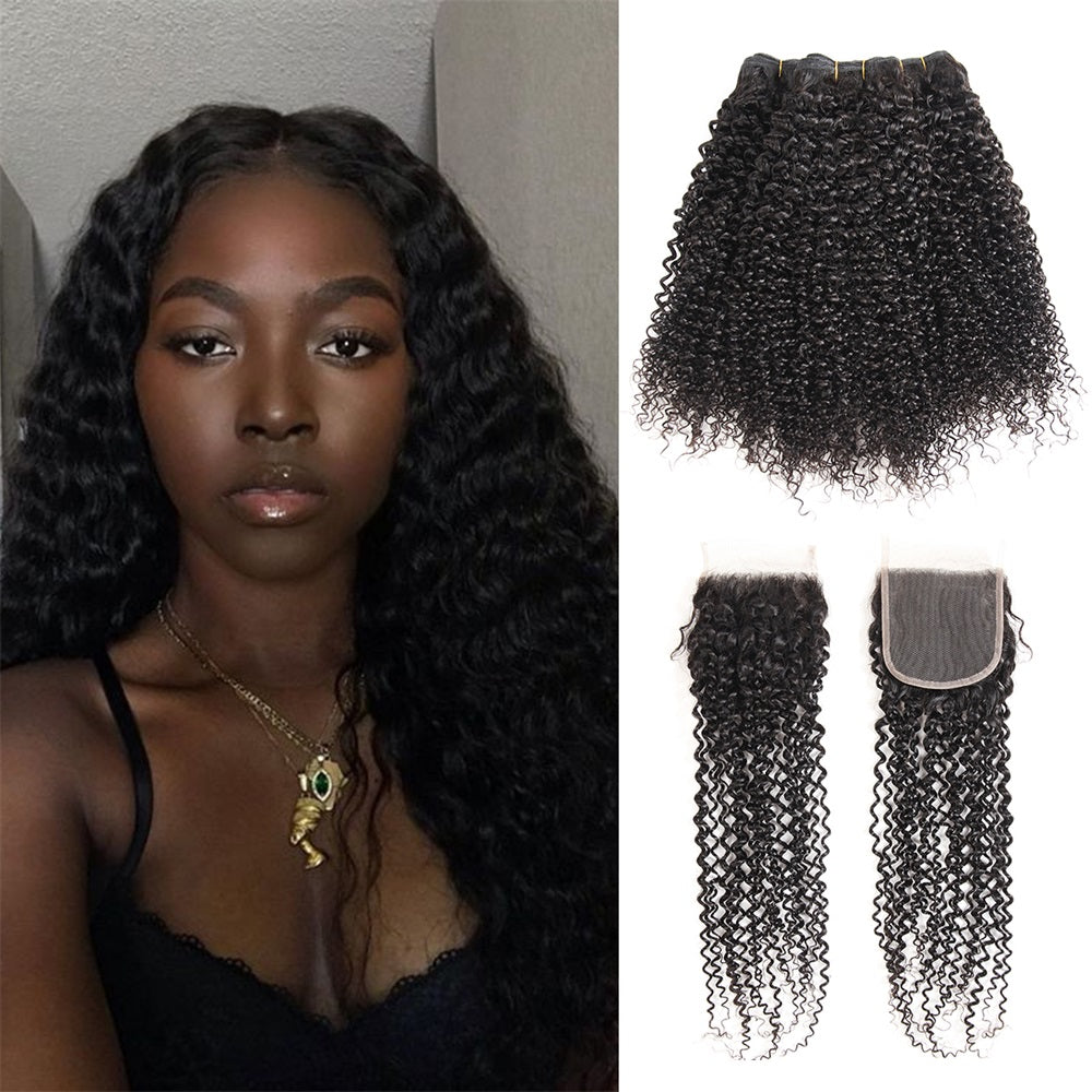 Siyun Show Curly Bundles With Closure Lace Closure With Bundles Brazilian Hair Weave 3 Bundles