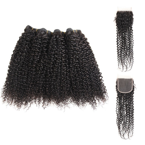 Siyun Show Curly Bundles With Closure 100% Human Hair 4 Bundles With Bundles Aatifa