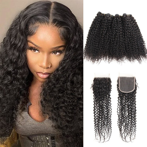 Siyun Show Curly Bundles With Closure 100% Human Hair 4 Bundles With Bundles Aatifa