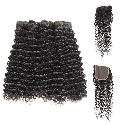 Siyun Show Deep Wave Human Hair Bundles Virgin Hair Closure With 4 Bundles