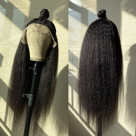 Siyun Show Kinky Straight 13x4 Lace Front Wig 180% Density Virgin Human Hair Natural Color