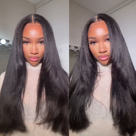 Siyun Show Kinky Straight 13x4 Lace Front Wig 180% Density Virgin Human Hair Natural Color