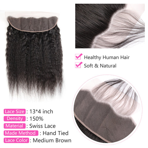 Siyun Show Hair Brazilian Kinky Straight 3 Bundles With 13X4 Lace Frontal
