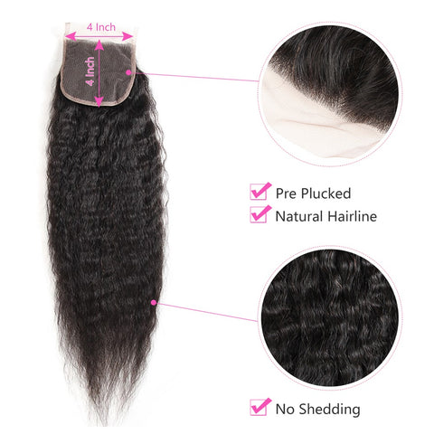 Siyun Show Kinky Straight Hair Yaki Human Hair 4 Bundles With Closure