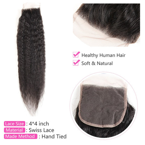 Siyun Show Kinky Straight Hair Yaki Human Hair 4 Bundles With Closure