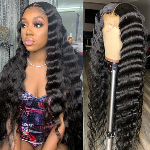 Siyun Show Loose Deep Wave 13x6 HD Lace Front 250% Density Pre Plucked Natural Hairline  Wigs