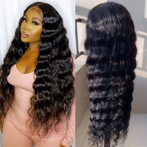 Siyun Show Loose Deep Wave 13x6 HD Lace Front 250% Density Pre Plucked Natural Hairline  Wigs