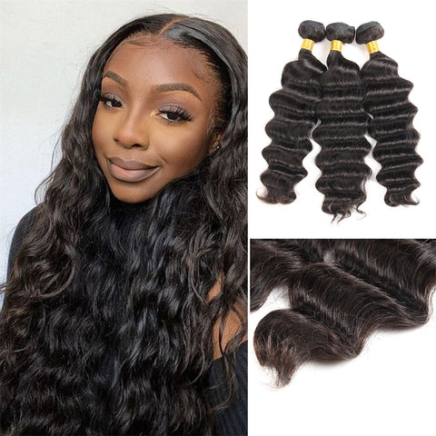 Siyun Show Loose Deep Wave Hair 3 Bundles 100% Unprocessed Human Virgin Hair