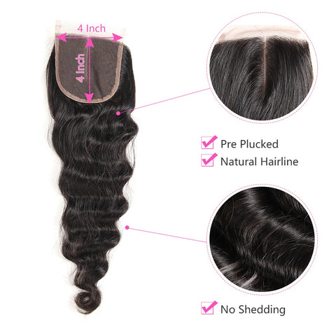 Siyun Show Loose Deep Wave 3 Bundles With Closure Brazilian Virgin Human Hair