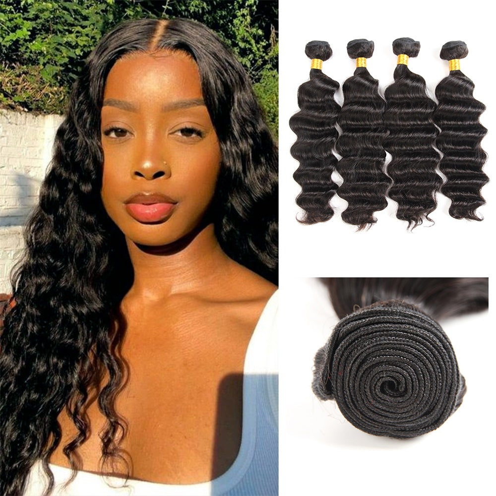 Siyun Show Loose Deep Wave Hair 4 Bundles Natural Color For Women