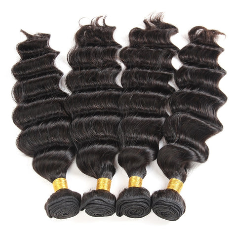 Siyun Show Loose Deep Wave Hair 4 Bundles Natural Color For Women