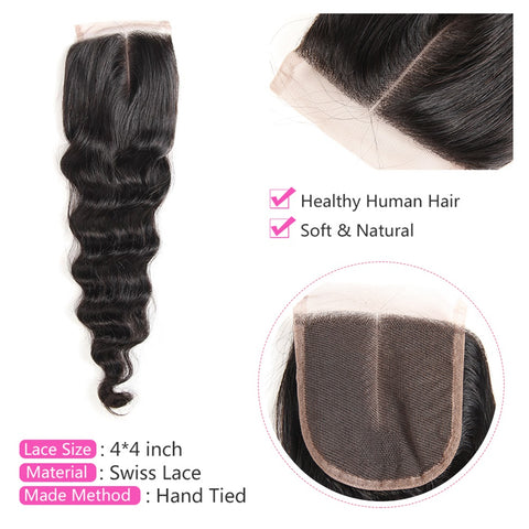 Siyun Show 4 Bundles Loose Deep Wave Bundles With Closure 100% Malaysian Remy Human Hair