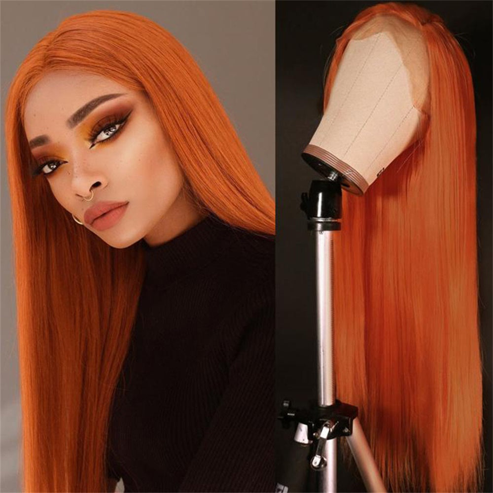 Siyun Show Hair Ginger Orange Color Straight Brazilian Invisible Lace Front Human Hair Wigs