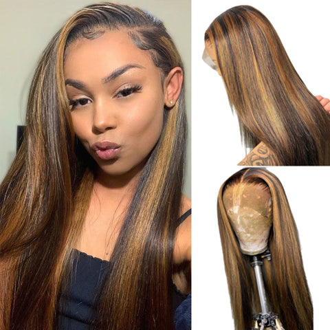 Siyun Show 30 Inches Highlight Honey Blonde Color Hair Straight 13x4 Lace Front Wig