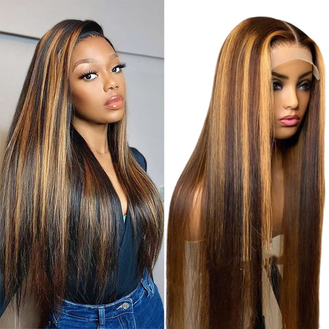 Siyun Show 30 Inches Highlight Honey Blonde Color Hair Straight 13x4 Lace Front Wig