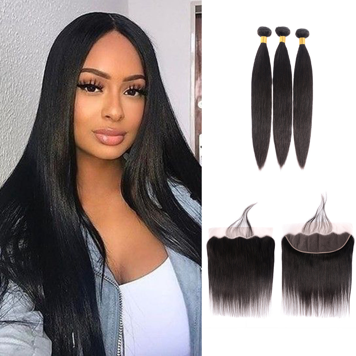 Siyun Show Straight Hair 3 Bundles With Lace Frontal 14-30 Inch