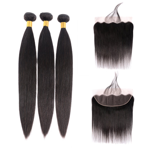 Siyun Show Straight Hair 3 Bundles With Lace Frontal 14-30 Inch
