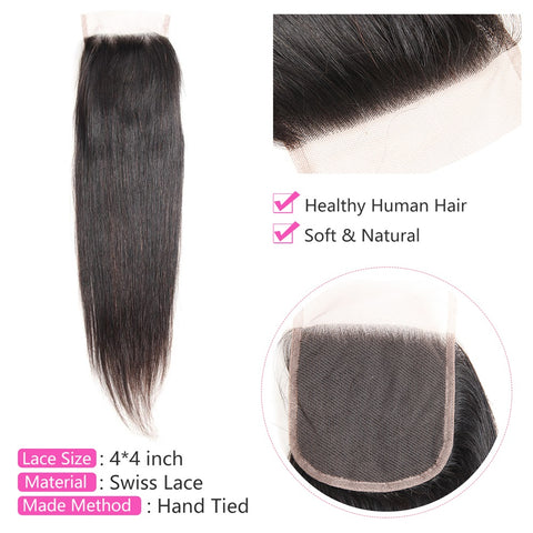 Siyun Show Straight Hair 4 Bundles With Closure Brazilian Remy Human Hair