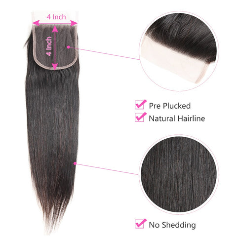 Siyun Show Straight Hair 4 Bundles With Closure Brazilian Remy Human Hair