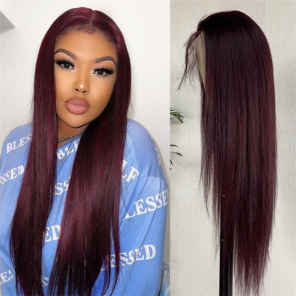 Siyun Show 99J Colored 4x4 Lace Human Hair Red Wigs For Women 180% Density