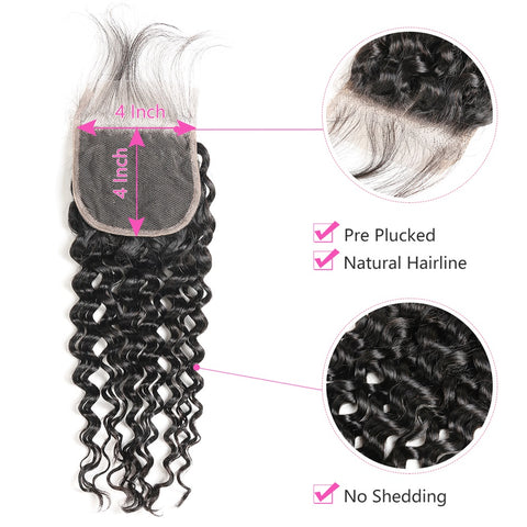 Siyun Show Water Wave 3 Bundles With Lace Closure 14-30 inch For Women