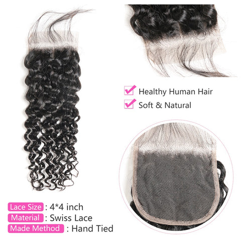 Siyun Show Water Wave 3 Bundles With Lace Closure 14-30 inch For Women