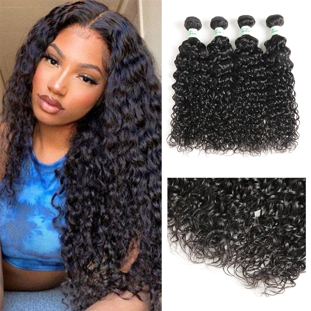 Siyun Show Water Wave Hair 4 Bundles Extensions Natural Black Color Can Be Dyed