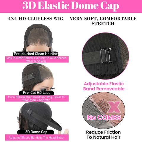 Siyun Show Wear Go Glueless Wig 180% Density Silky 4x4 HD Lace With Dome Cap For Beginner